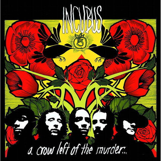 Album cover art for Incubus - A Crow Left Of The Murder, featuring a colorful floral and band-member design.