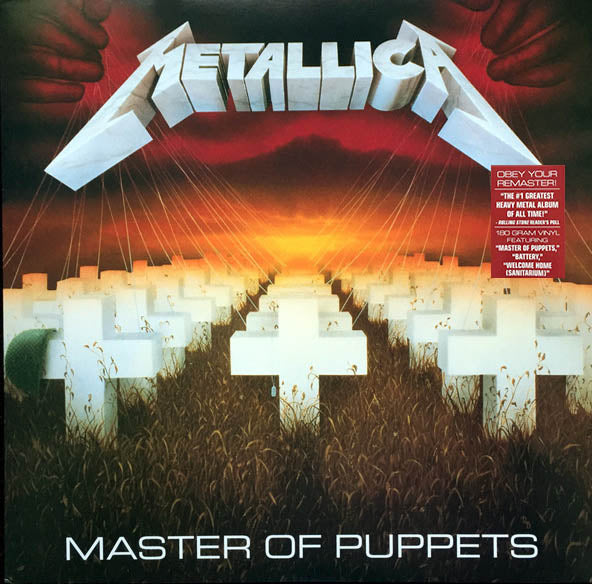 The cover image shows the album 'Master of Puppets' by Metallica with a metallic logo and a background featuring crosses and a red sky.