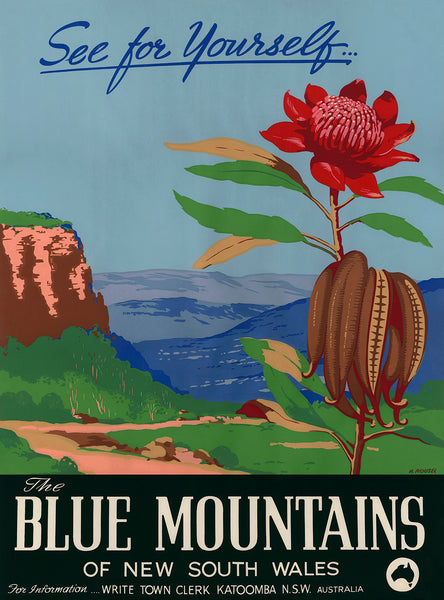 See for yourself … the Blue Mountains of New South Wales. Reproduction vintage poster