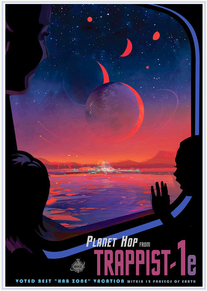 TRAPPIST-1e - Voted Best "Hab Zone" Vacation. NASA JPL Space Tourism Travel Poster