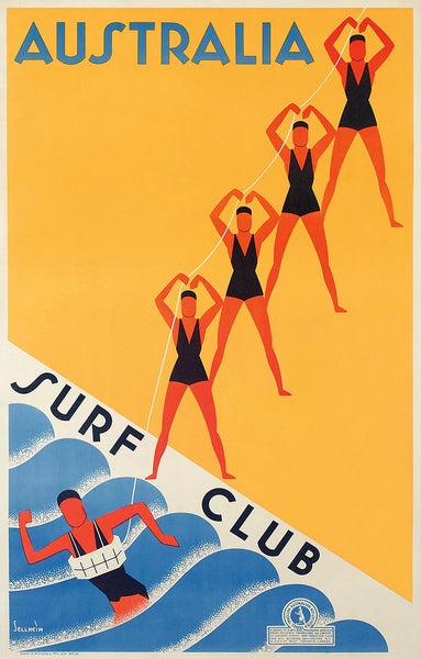 Australia Surf Club Beach Travel Poster. Reproduction vintage poster