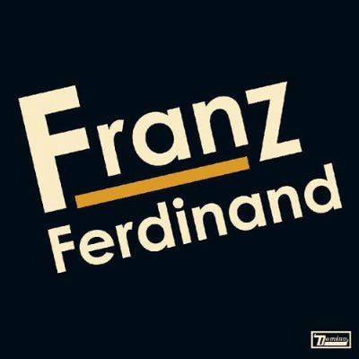Cover art for Franz Ferdinand's self-titled vinyl LP featuring the band's name in yellow and white text against a dark background.
