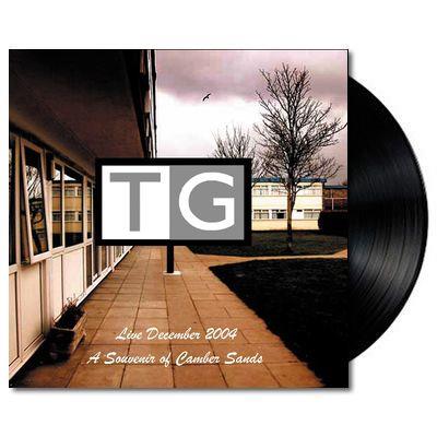 White vinyl LP of Throbbing Gristle with  muted colour tones on the cover featuring text and a building