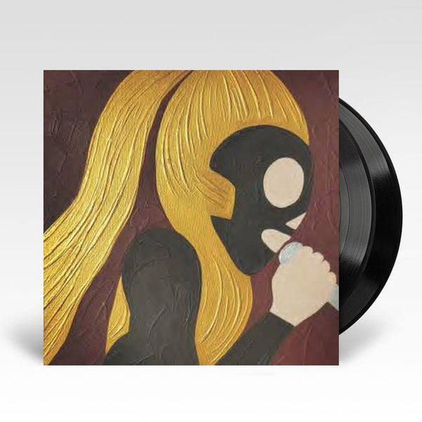 This image features the cover art for the TISM album "Collected Remixes," which is presented on a double vinyl LP format. The artwork displays a striking and evocative painting of a female figure with blond hair, dressed in a black top and donning a microphone.